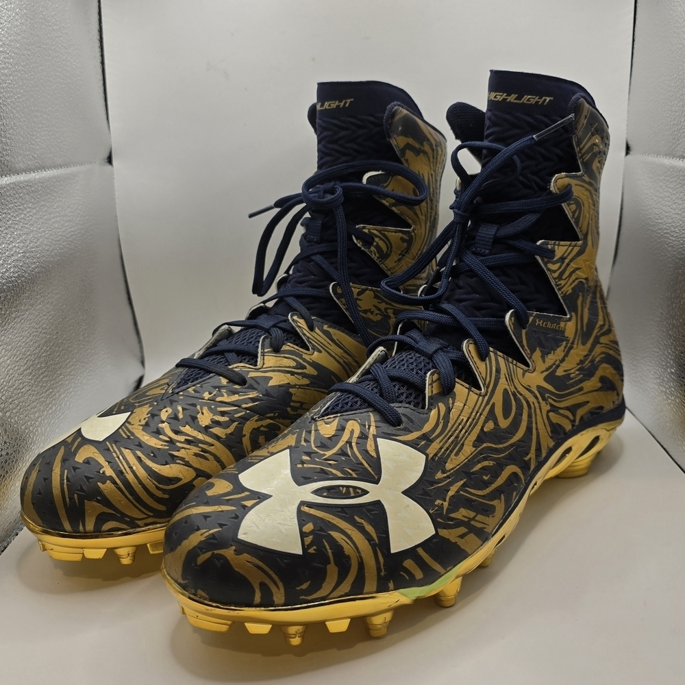 Under Armour Highlight MC  Lux Football Cleats Size 14 Navy Blue & Gold.